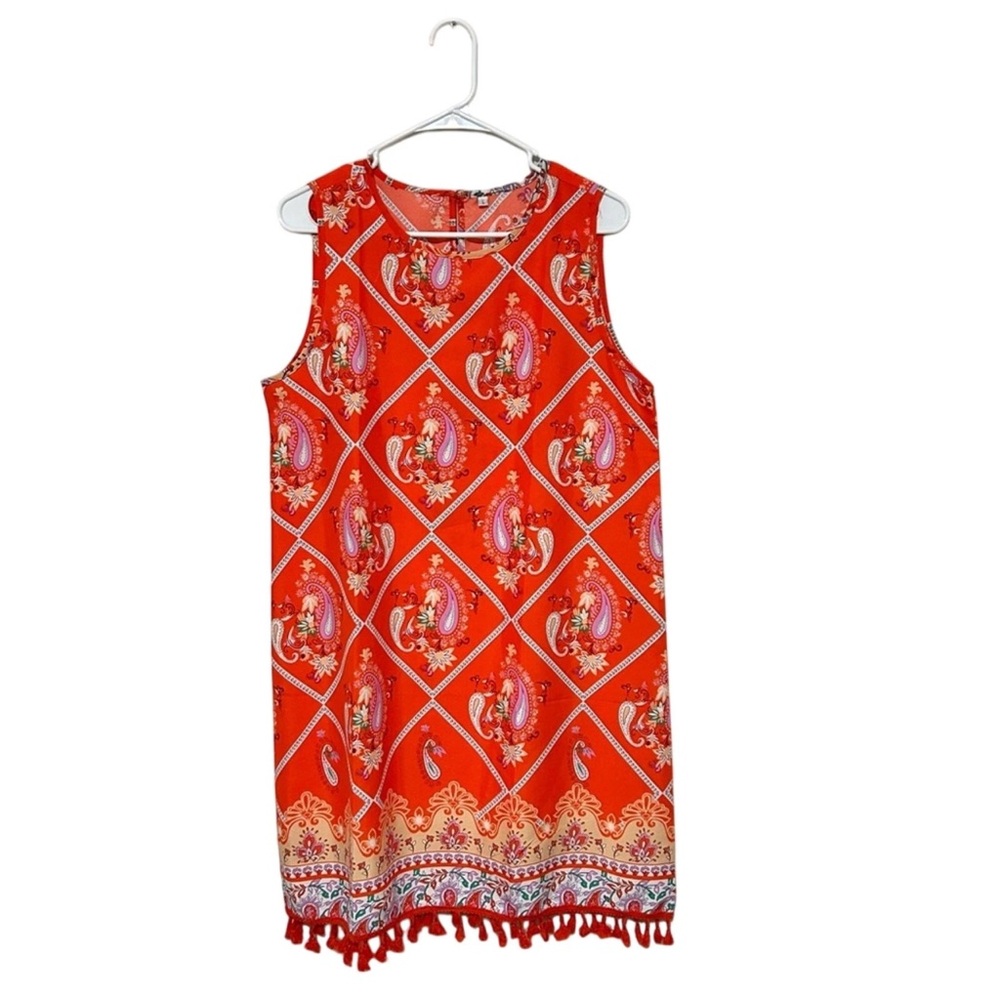 Orange Paisley Print Summer Dress Size Large